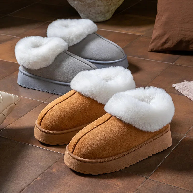 Anti-slip Shoe Thick Plush Snow Boots 2025 New Women Faux Suede Platform Fur Winter Boots Woman Slip On Warm Cotton Padded Shoes