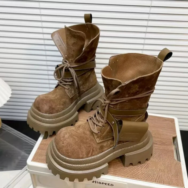 Fashion Women's Boots High Quality Suede Motorcycle Short Boots Women's Designer Comfortable Leisure Platform Boots Botas Mujer