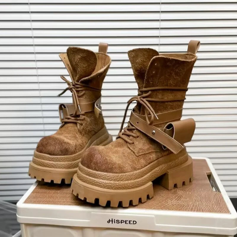 Fashion Women's Boots High Quality Suede Motorcycle Short Boots Women's Designer Comfortable Leisure Platform Boots Botas Mujer