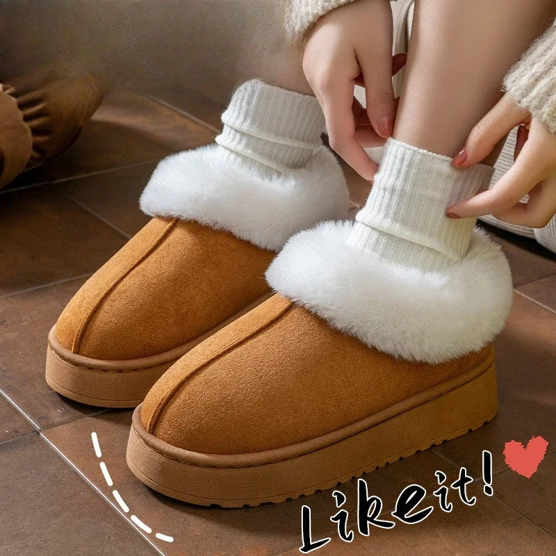 Anti-slip Shoe Thick Plush Snow Boots 2025 New Women Faux Suede Platform Fur Winter Boots Woman Slip On Warm Cotton Padded Shoes